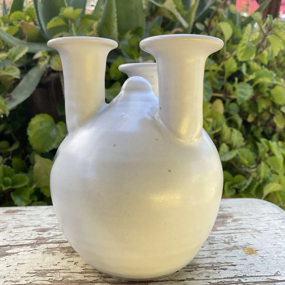 Clouds Folsom Studio Pottery Purple Irises 3 Neck Bud Vase 5.75